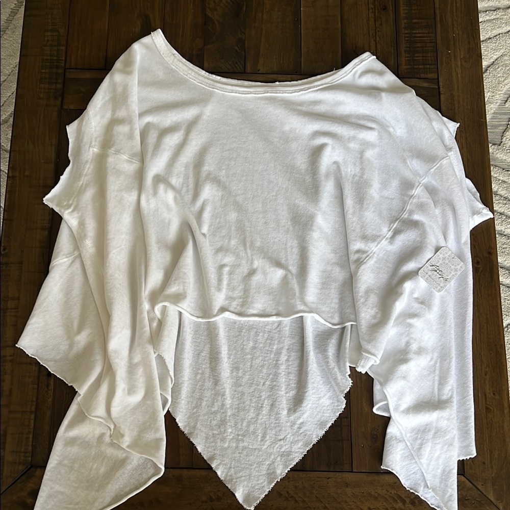 Free People White Asymmetrical Tee